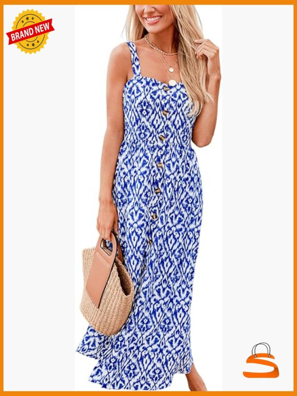 Women Square Neck Ruffle Maxi Sundress Sleeveless Summer Vacation Beach Dress